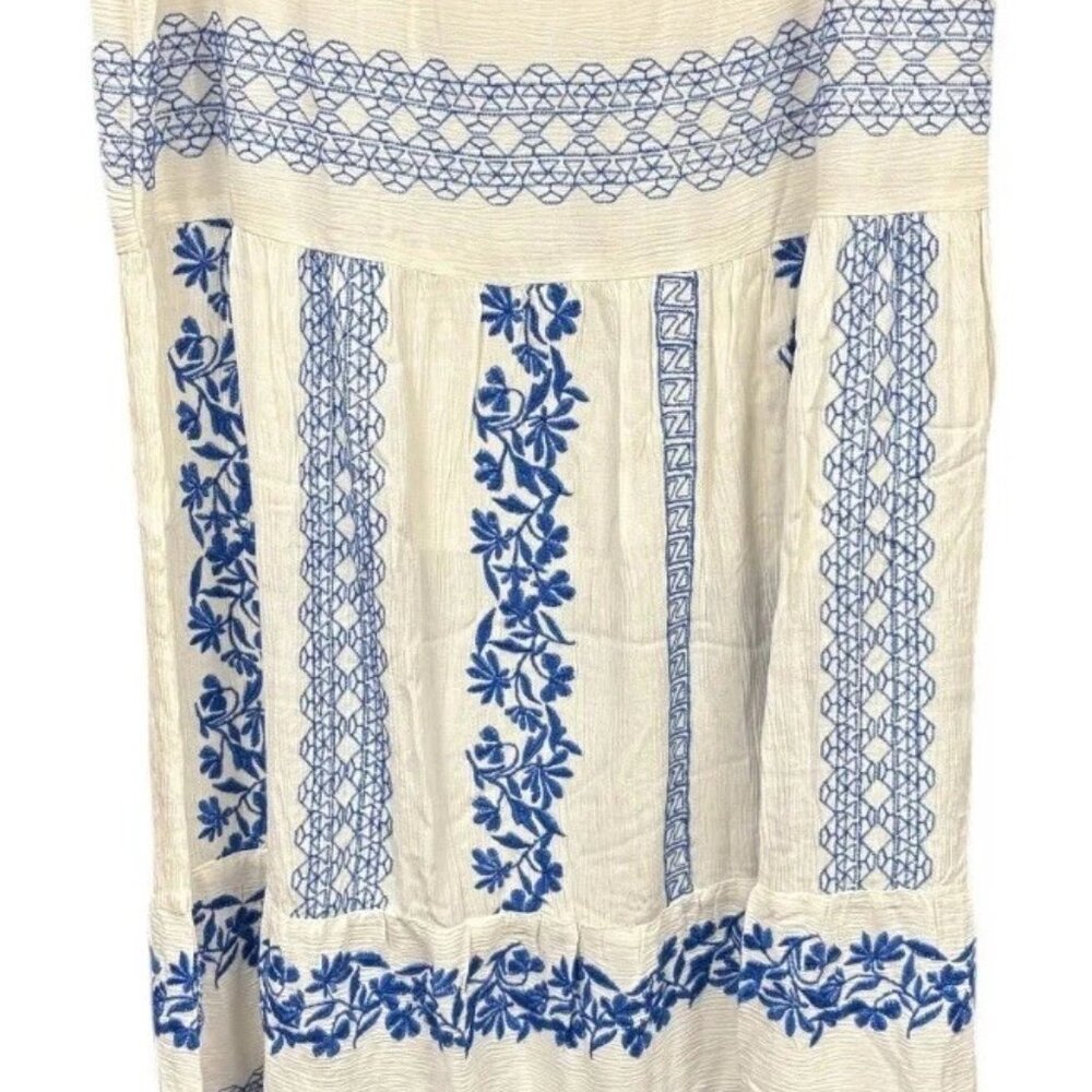 NWT‎ Hale Bob Blue Embroidered Gauze  Floral Boho Elastic Waist Maxi Skirt XL - Picture 2 of 12